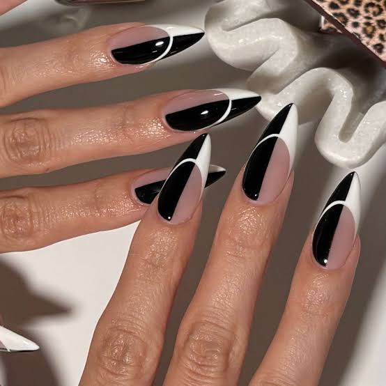 Geometric French Tip Stilettos Geometric French Tip Stilettos — Classy Stiletto Nails