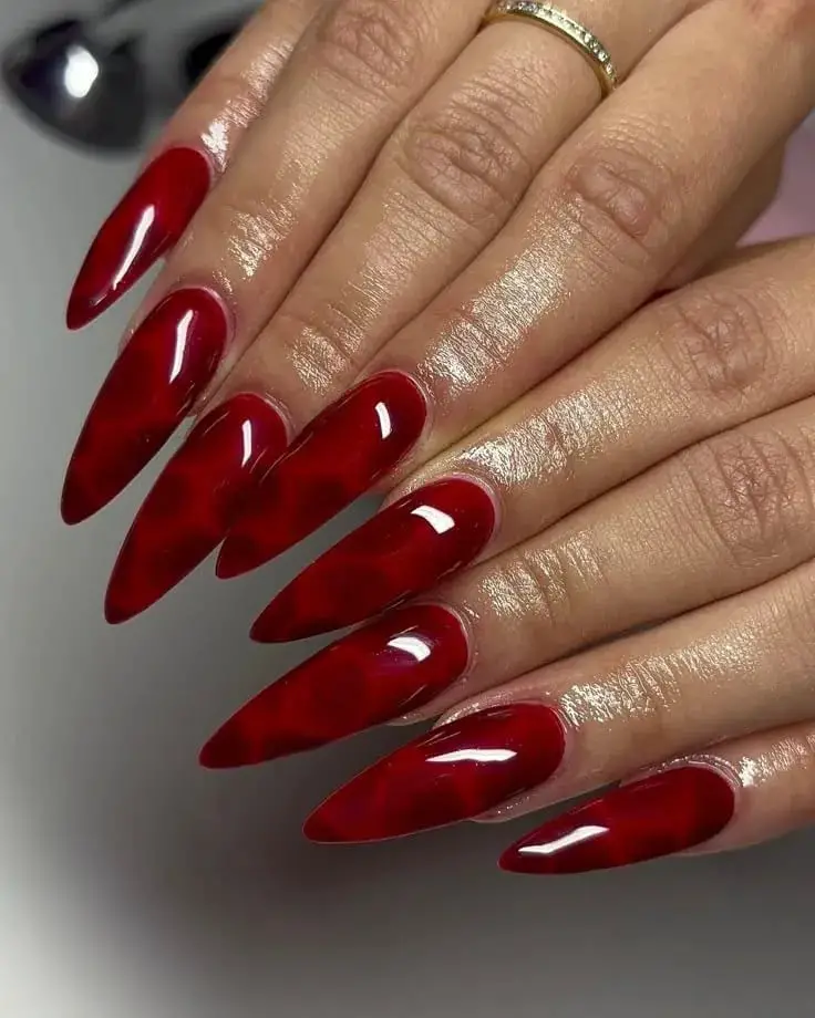 Deep Red Marbled Stiletto Nails Deep Red Marbled Stiletto Nails — Classy Stiletto Nails