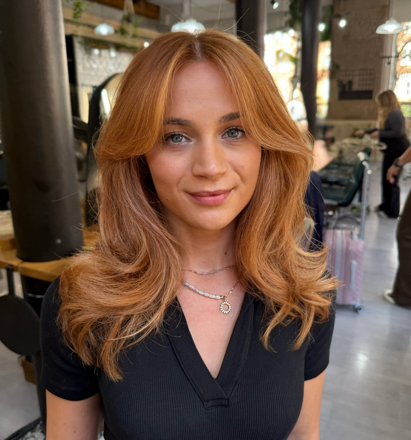 Shoulder Length Shag With Curtain Bangs Shoulder Length Shag With Curtain Bangs — Classy Strawberry Blonde