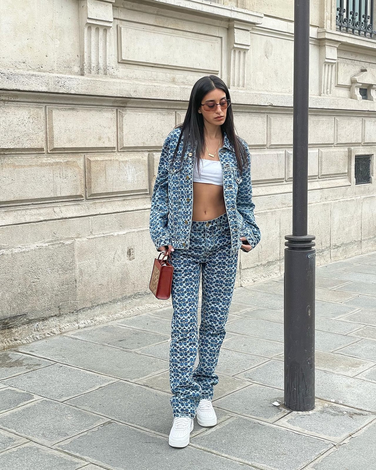 Blue and White Patterned Denim Set Blue and White Patterned Denim Set — Classy Streetwear Outfits