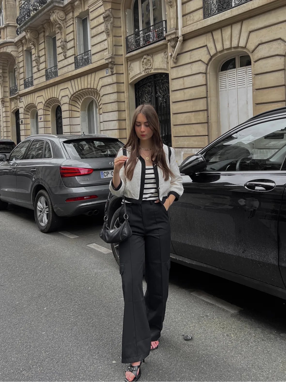 Cropped Jacket Over Striped Top and Cargo Trousers Cropped Jacket Over Striped Top and Cargo Trousers — Classy Streetwear Outfits