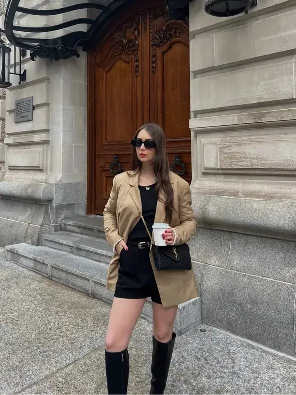 Tan Oversized Blazer with Black Top and Shorts Tan Oversized Blazer with Black Top and Shorts — Classy Streetwear Outfits