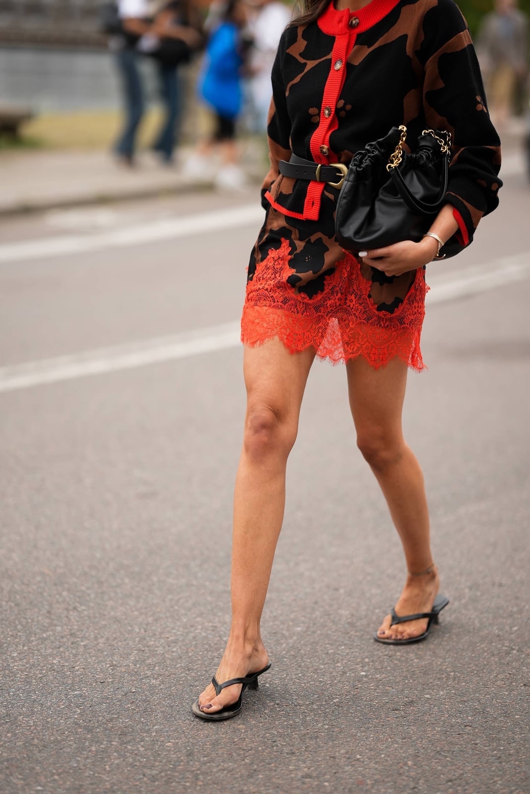 Animal Print Cardigan with Orange Lace Skirt Animal Print Cardigan with Orange Lace Skirt — Classy Streetwear Outfits