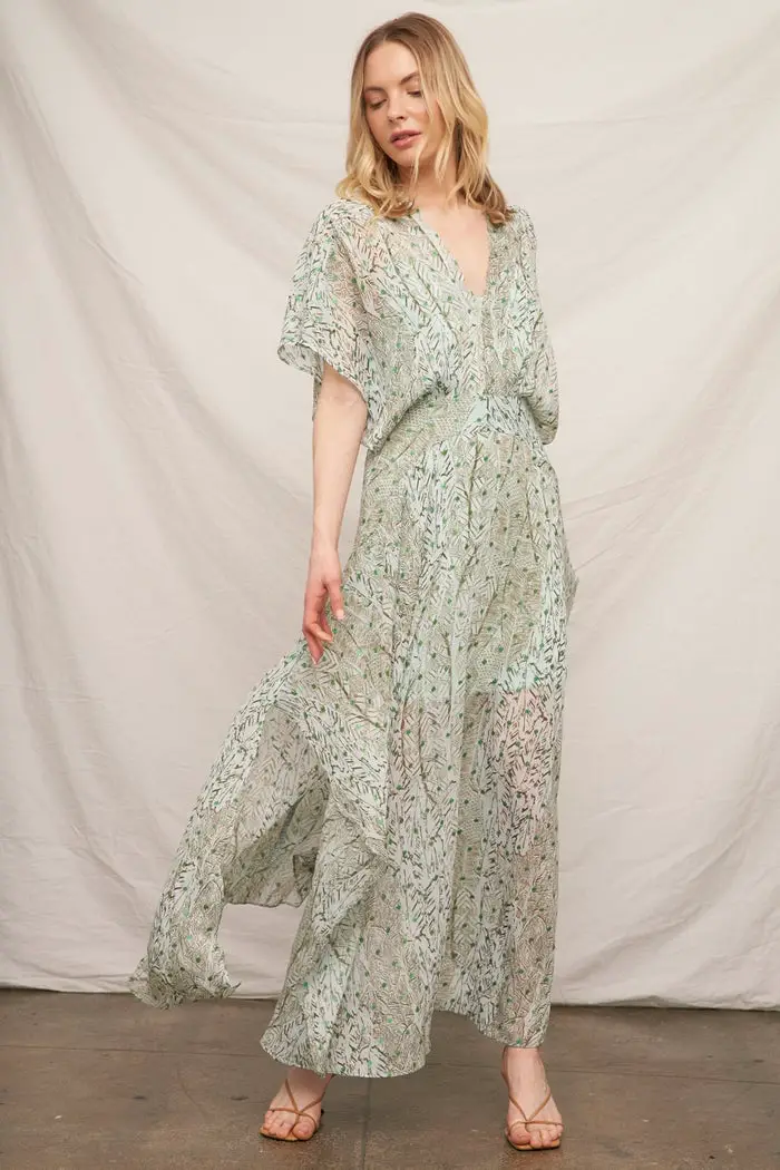 Pale Green Floral Print Maxi Dress — Classy Styling Dress