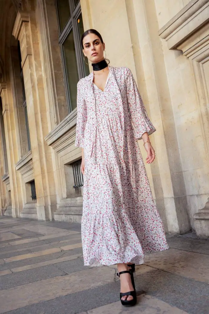 White Tiered Floral Print Maxi Dress — Classy Styling Dress