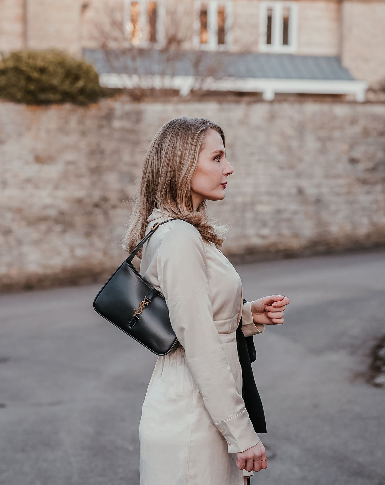 Cream Satin Long-Sleeve Dress with Black Jacket — Classy Styling Dress