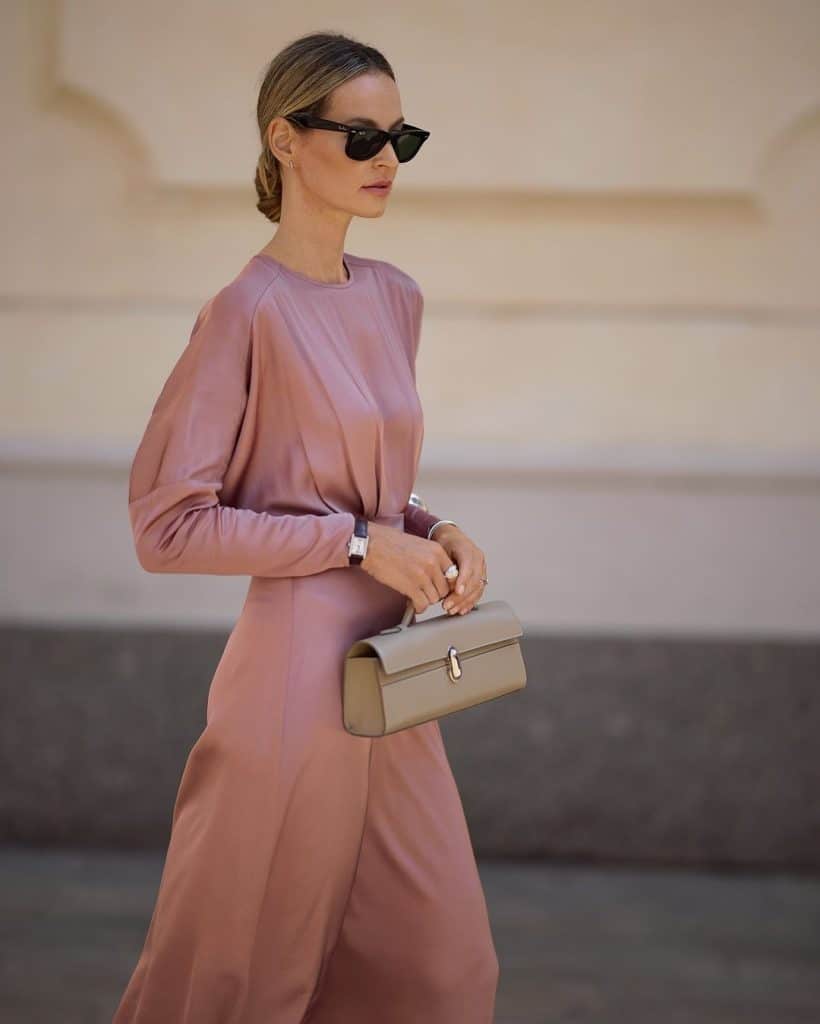 Dusty Rose Draped Dress with Wide Leg Silhouette — Classy Styling Dress