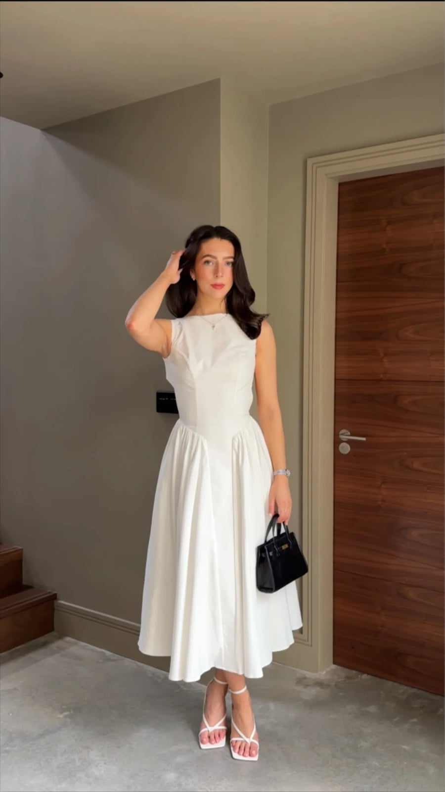 White Fit-And-Flare Midi Dress with Full Skirt — Classy Styling Dress