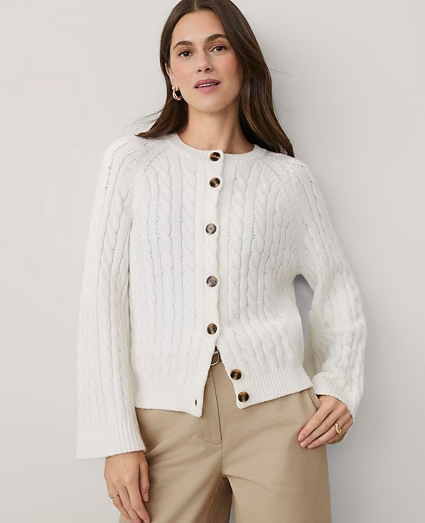 Cropped Cable Knit Cardigan — Classy Sweater Outfits for Women