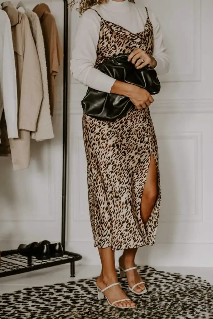 White Top With Leopard Print Skirt — Classy Sweater Outfits for Women