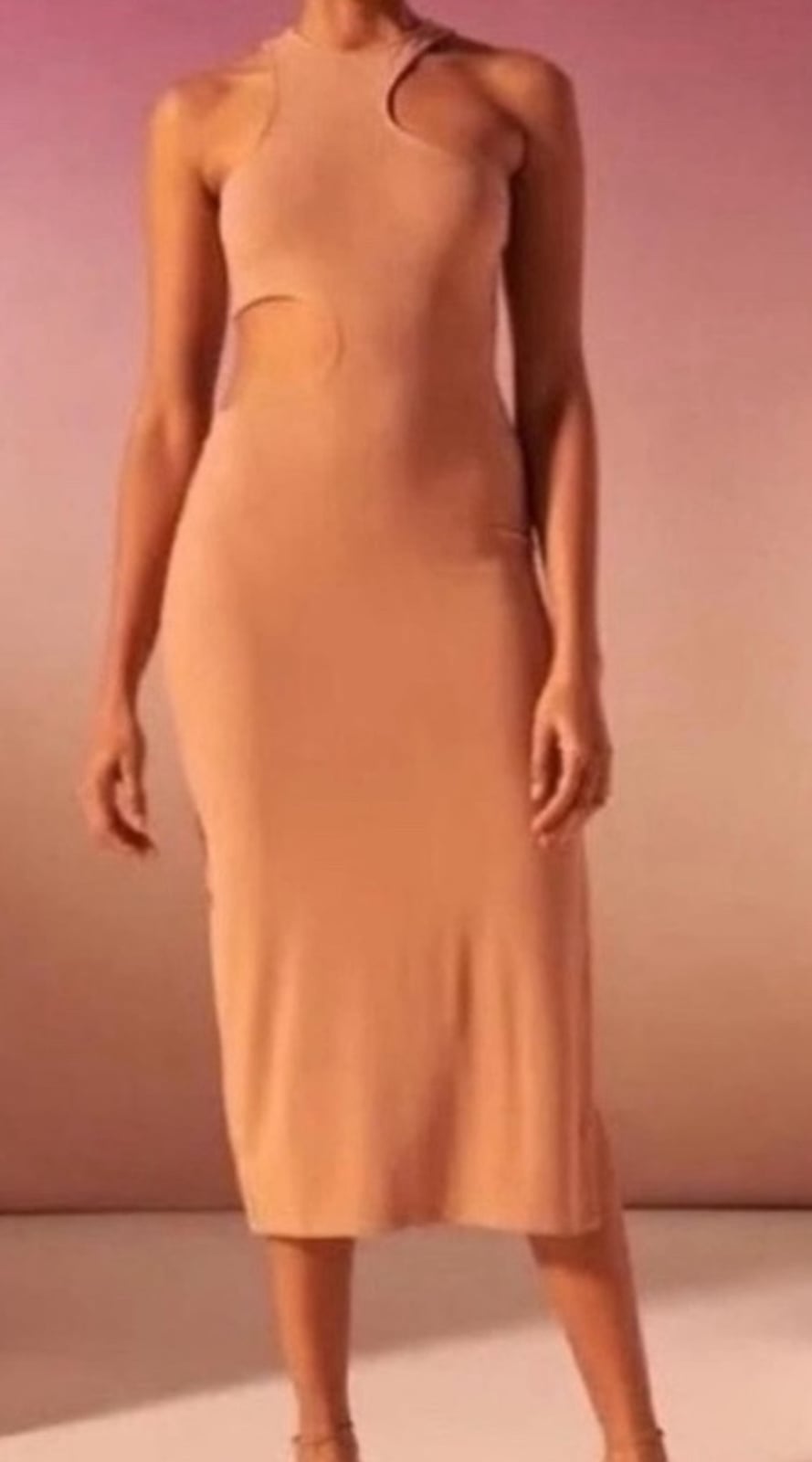 Tan Sleeveless Bodycon Midi Dress with Cut-Outs Tan Sleeveless Bodycon Midi Dress with Cut-Outs — Classy Tan Dress