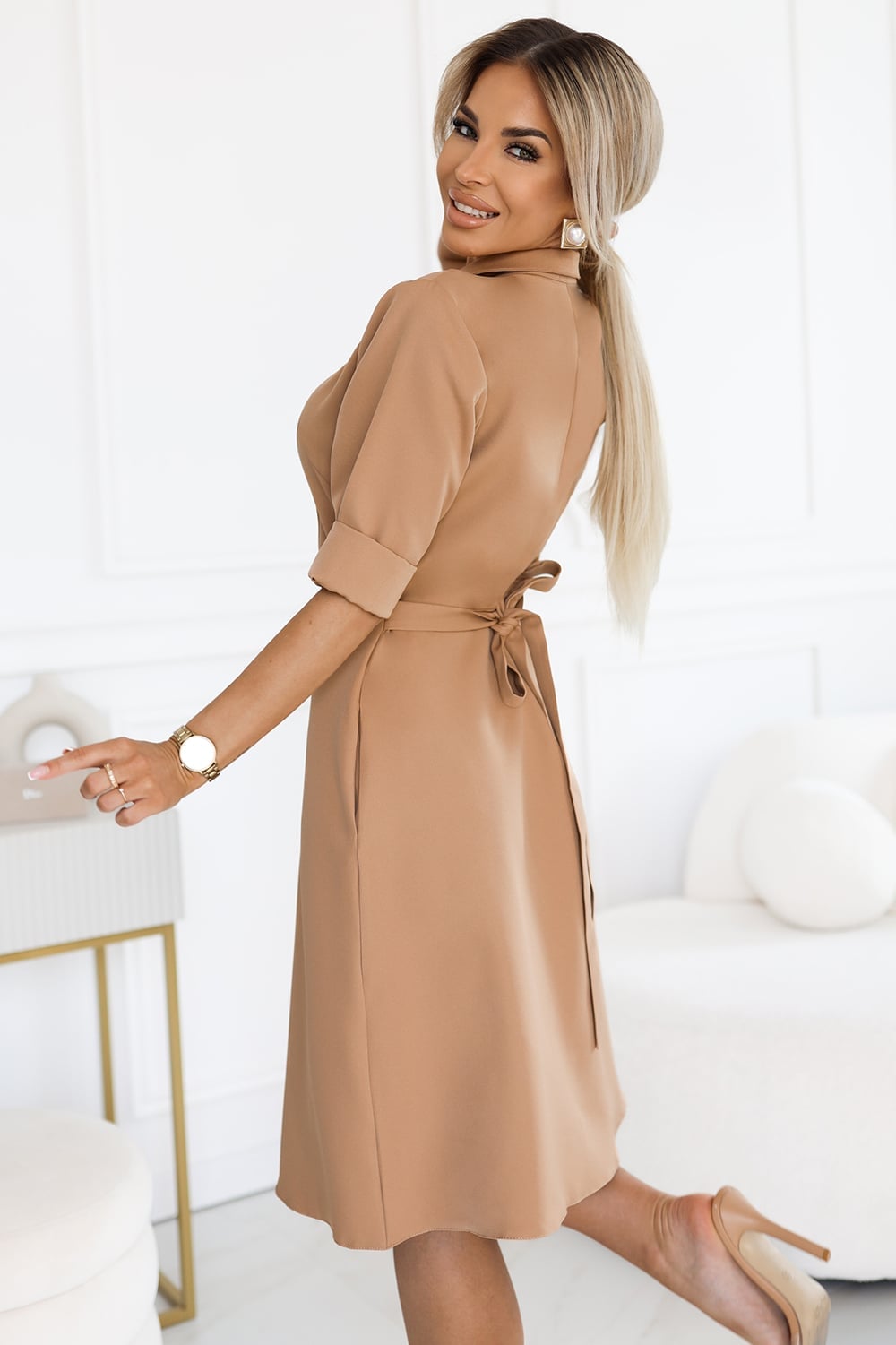 Mocha Brown Shirt Dress with Tie Belt Mocha Brown Shirt Dress with Tie Belt — Classy Tan Dress