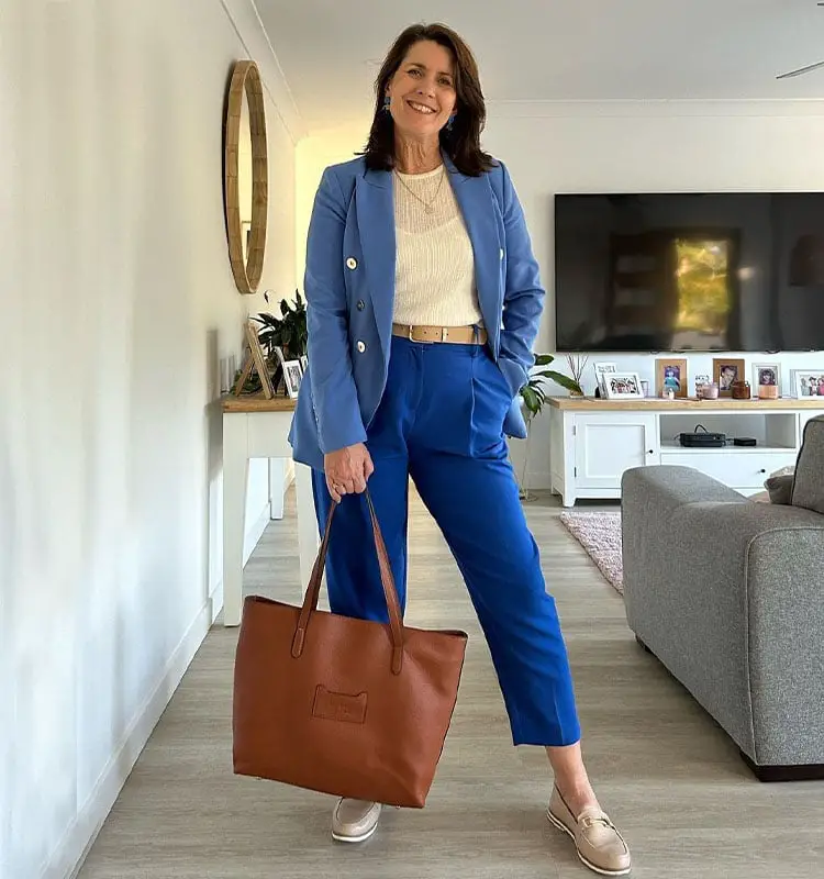 Bright Blue Blazer With Straight-Leg Trousers Bright Blue Blazer With Straight-Leg Trousers — Classy Teacher Outfits