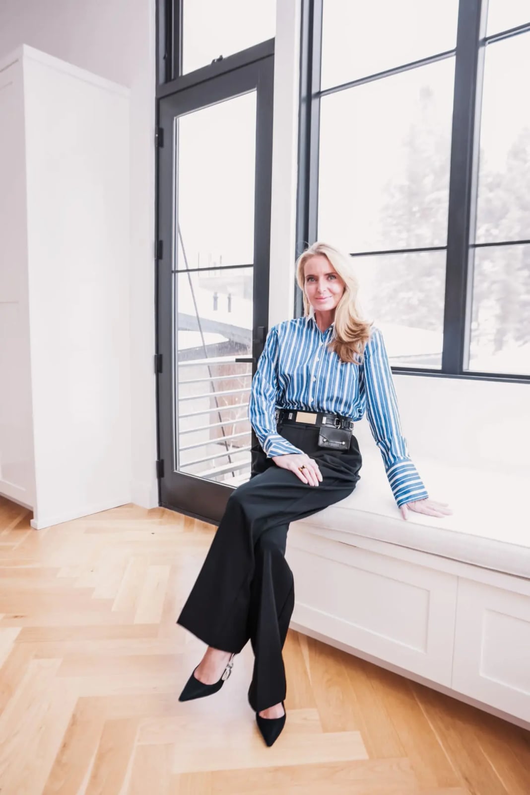Striped Button-Down With Wide-Leg Black Trousers Striped Button-Down With Wide-Leg Black Trousers — Classy Teacher Outfits