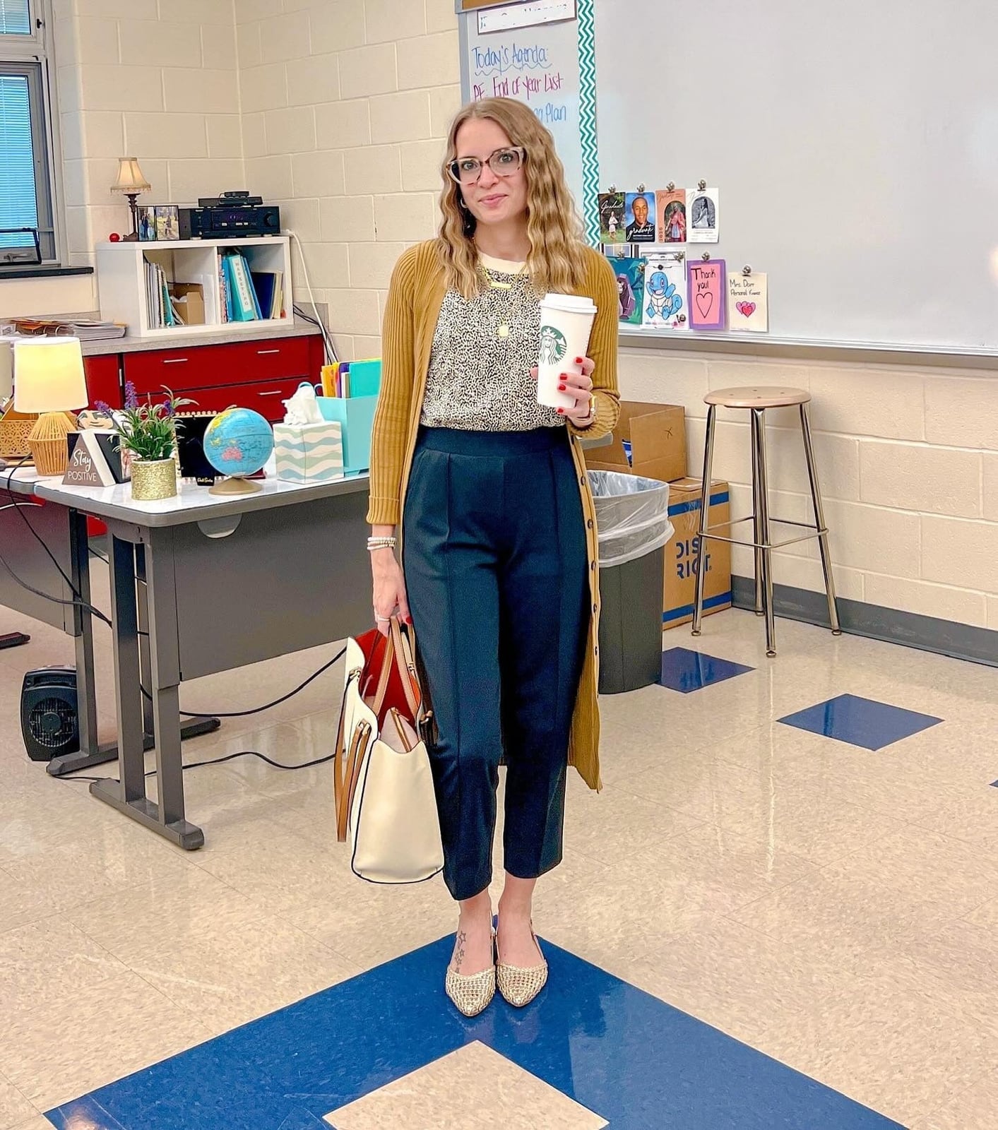 Charcoal Wide-Leg Trousers With Mustard Cardigan Charcoal Wide-Leg Trousers With Mustard Cardigan — Classy Teacher Outfits