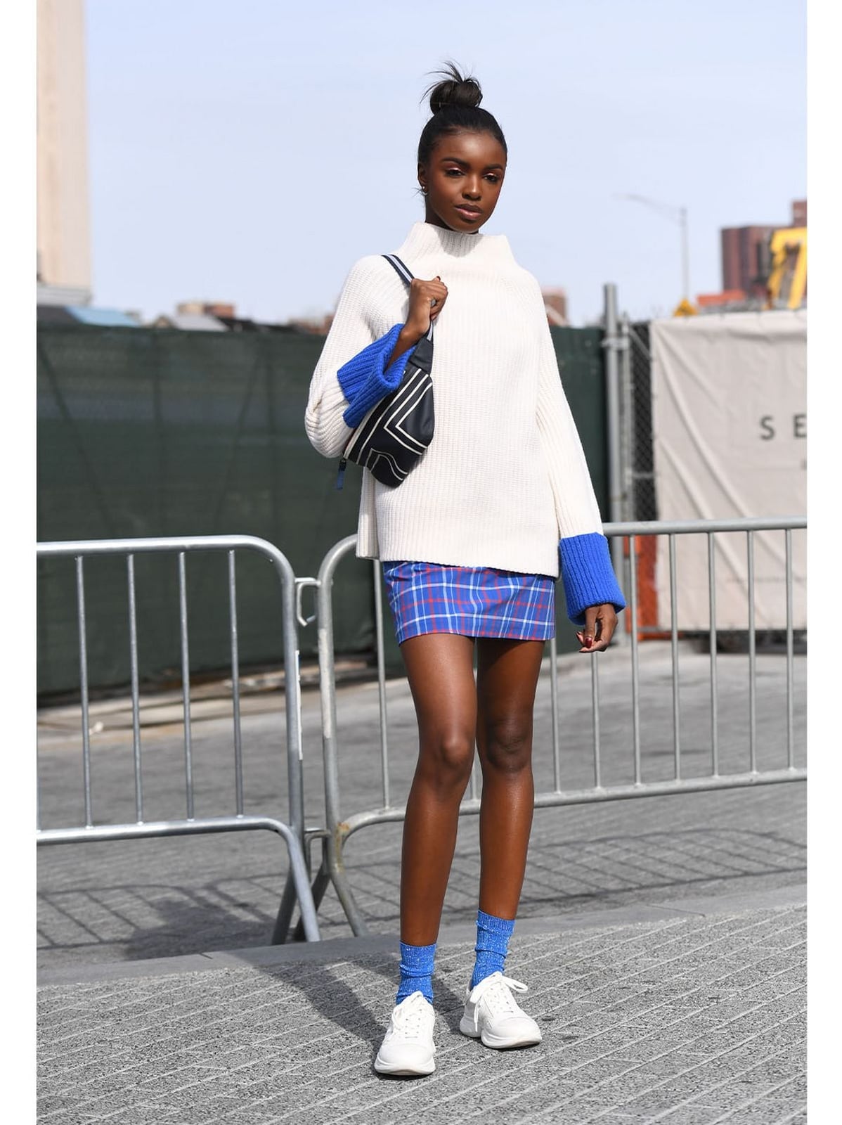 Plaid Skirt with Contrasting Cuff Sweater — Classy Tennis Skirt Outfits