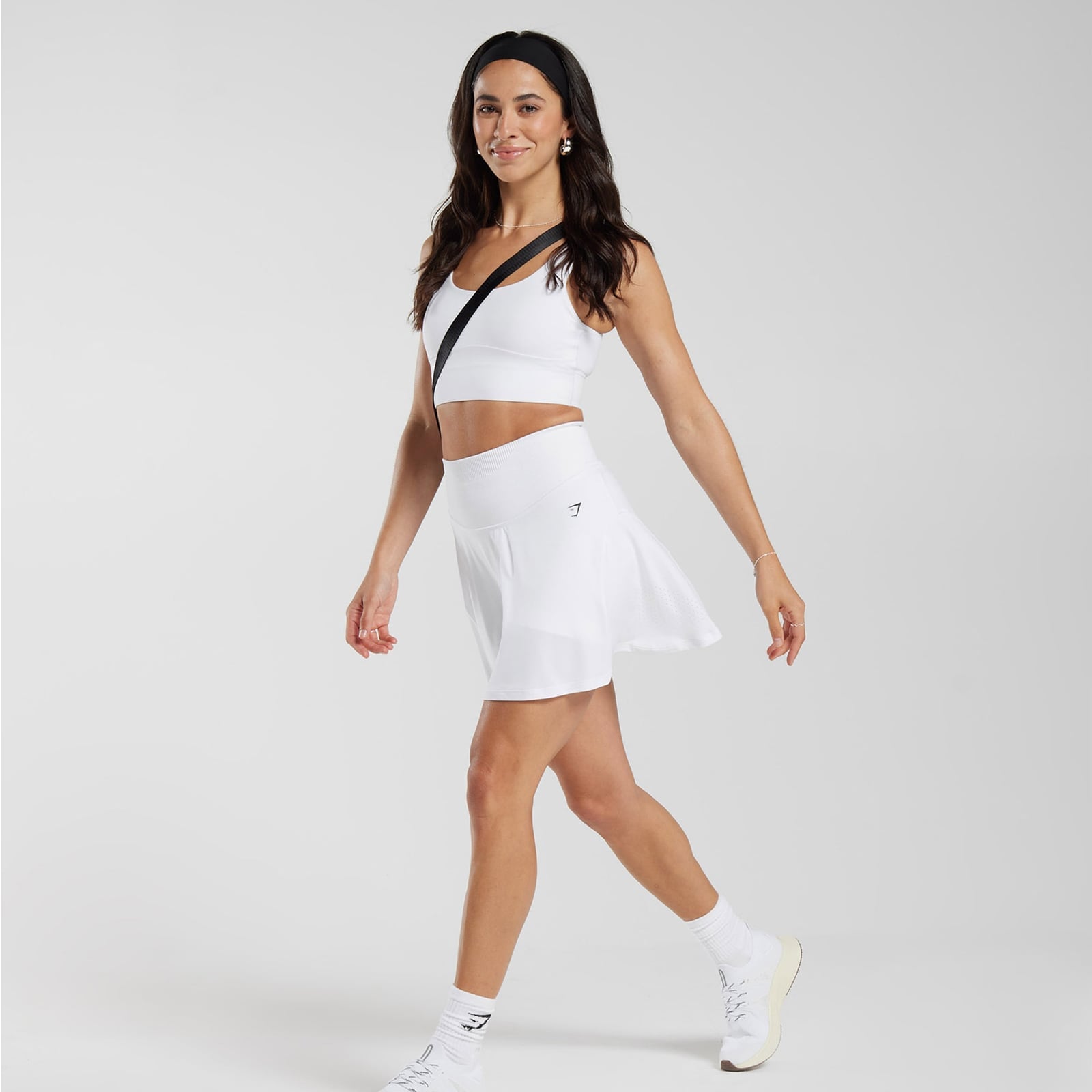 White Skort with Crossbody Strap Detail — Classy Tennis Skirt Outfits