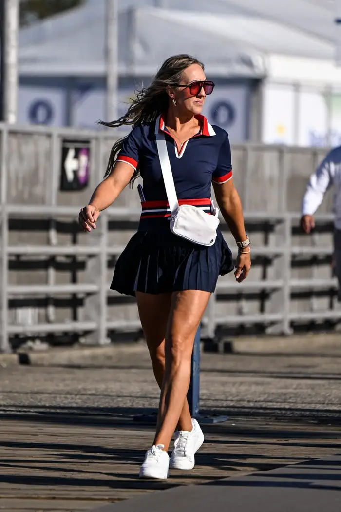 Navy Pleated Mini Skirt with Trimmed Polo — Classy Tennis Skirt Outfits