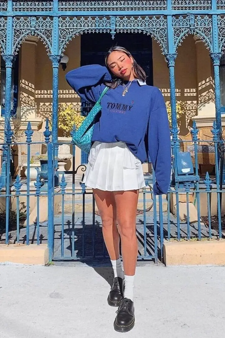 Layered Sweatshirt and Skirt Outfit — Classy Tennis Skirt Outfits