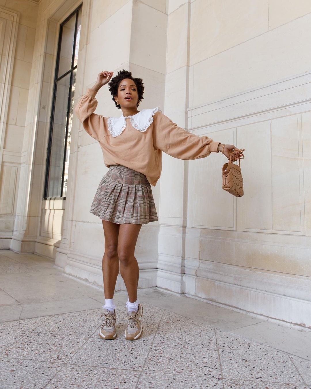 Plaid Mini Skirt with Oversized Sweatshirt — Classy Tennis Skirt Outfits