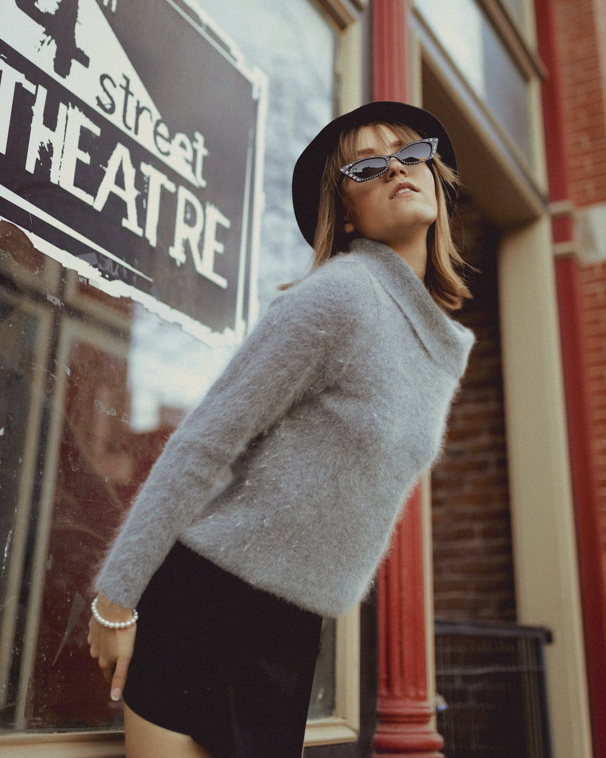 Fuzzy Gray Sweater with Mini Skirt — Classy Theater Outfits