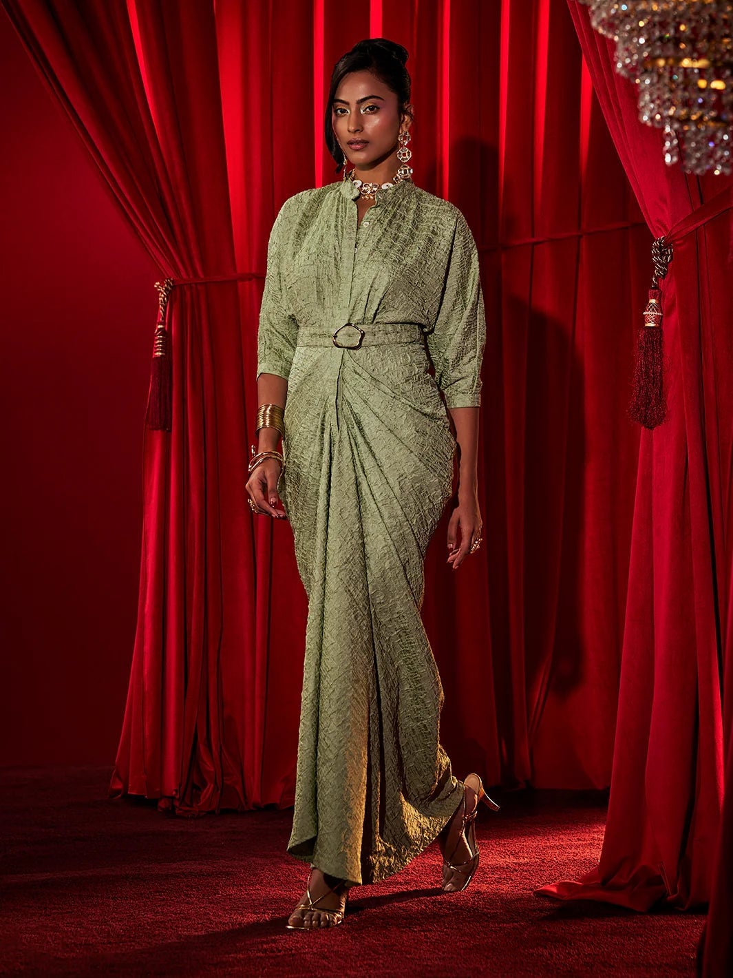 Sage Green Draped Dress — Classy Theater Outfits