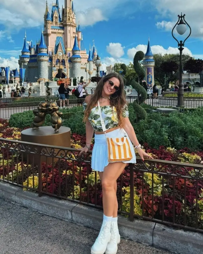 Floral Off-Shoulder Crop Top and Pleated Mini Skirt Floral Off-Shoulder Crop Top and Pleated Mini Skirt — Classy Theme Park Outfits