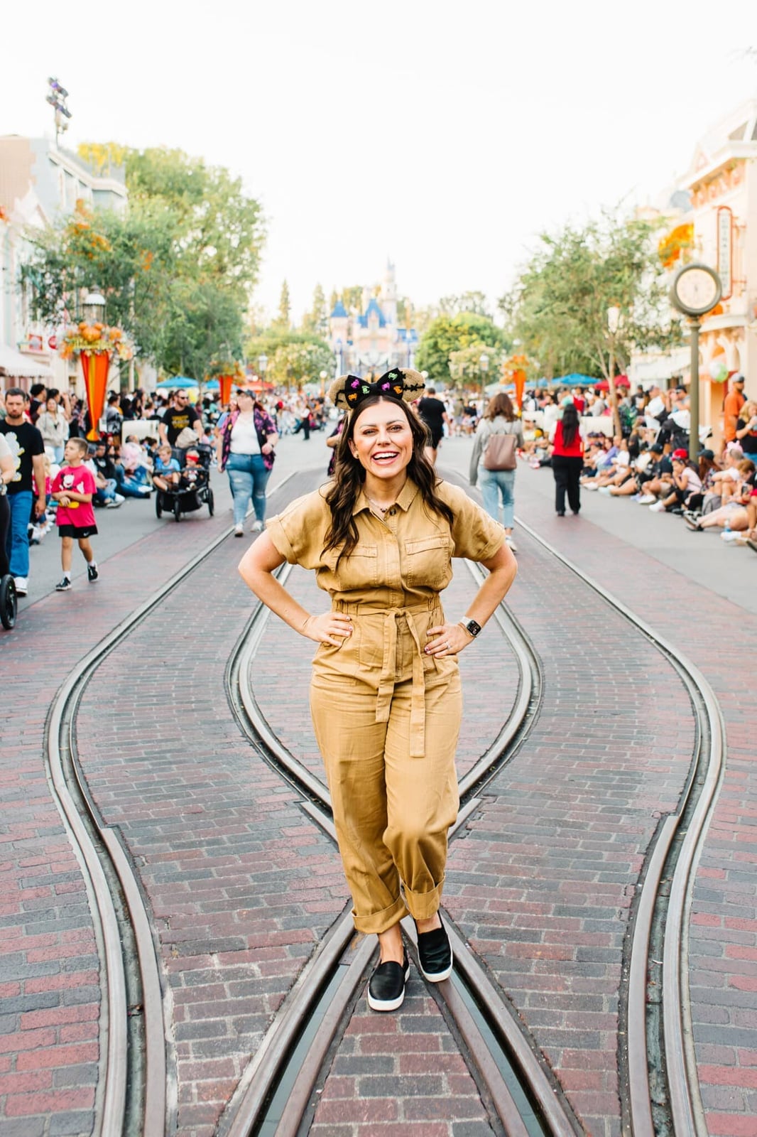Tan Utility Jumpsuit for Theme Park Comfort Tan Utility Jumpsuit for Theme Park Comfort — Classy Theme Park Outfits