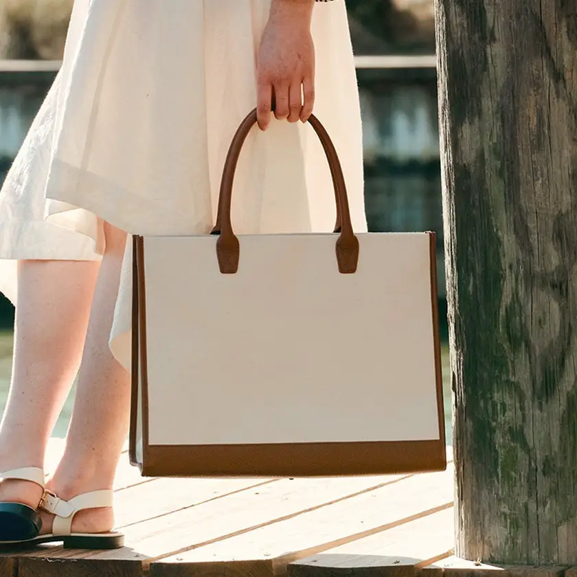 Cream Canvas Tote Bag With White Dress — Classy Tote Bag Outfits