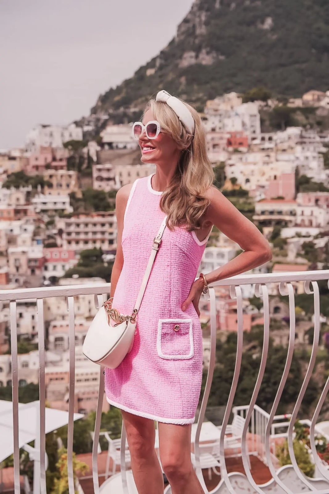 Pink Tweed Mini Dress for Vacation Travel — Classy Travel Outfits