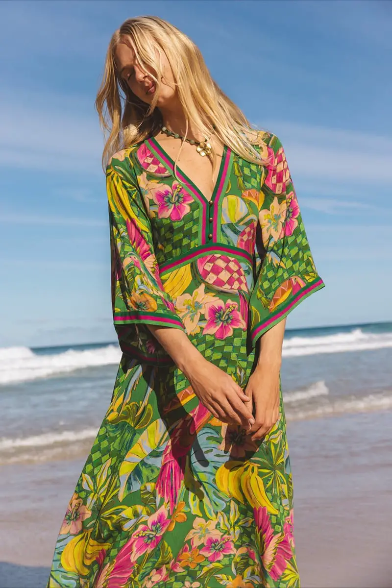 V-neck Maxi Dress with Jungle Print — Classy Tropical Outfits