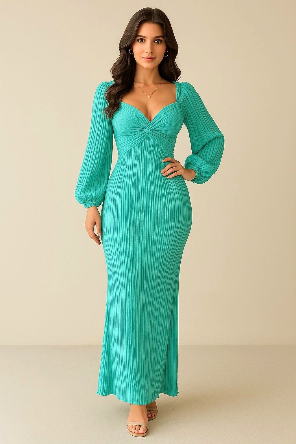 Turquoise Ribbed Knit Dress with Sweetheart Neckline Twist Turquoise Ribbed Knit Dress with Sweetheart Neckline Twist — Classy Turquoise Dress
