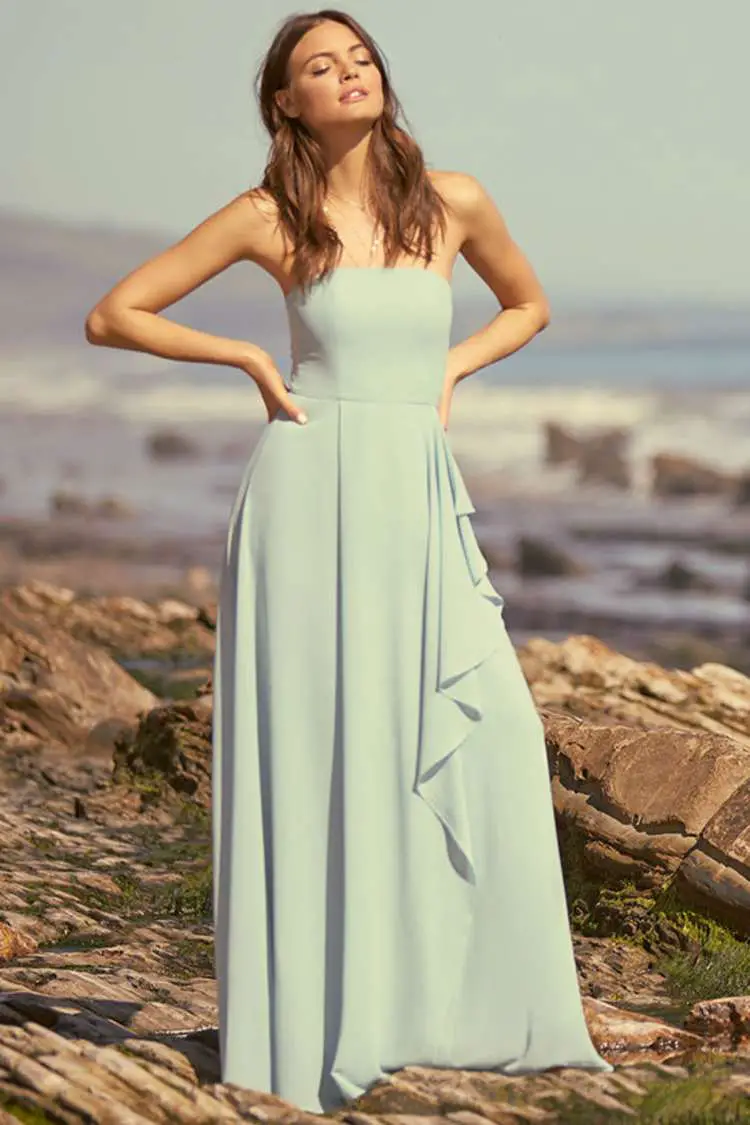 Pale Mint Green Strapless Maxi Dress with Ruffled Hem Pale Mint Green Strapless Maxi Dress with Ruffled Hem — Classy Turquoise Dress