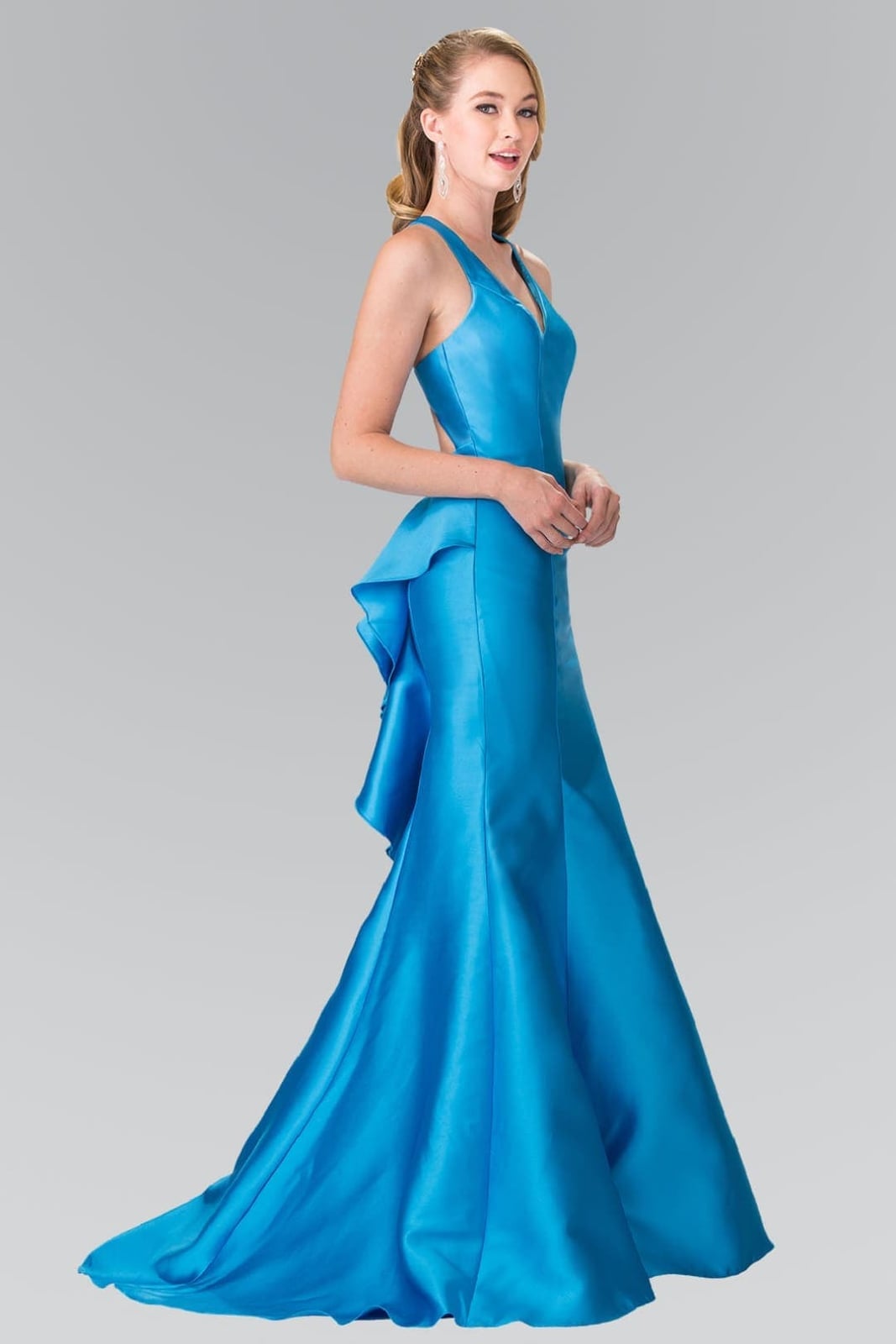 Bright Turquoise Satin Mermaid Dress with Halter Neck Bright Turquoise Satin Mermaid Dress with Halter Neck — Classy Turquoise Dress