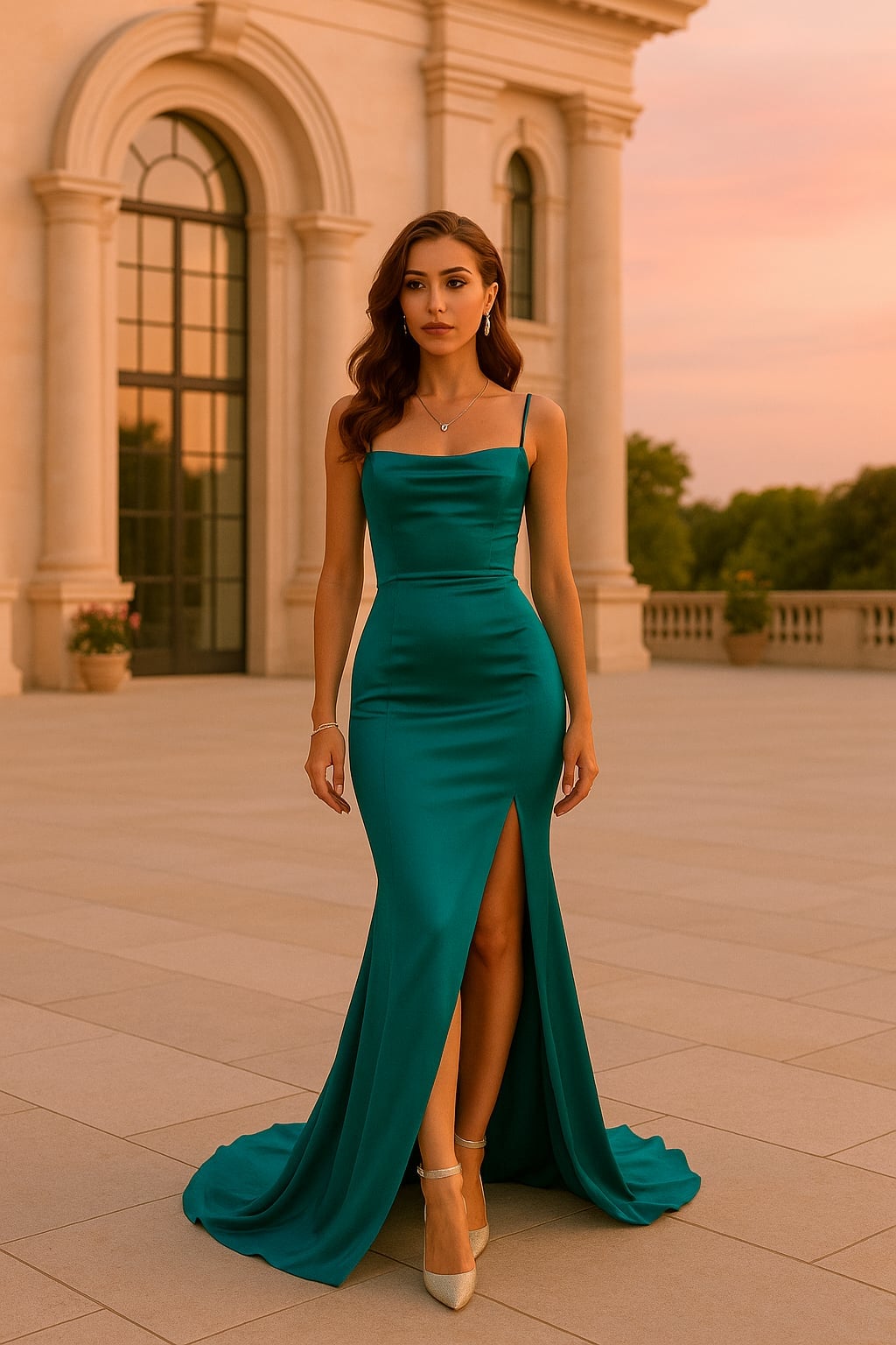 Long turquoise dress with a thin belt | Elegant and feminine – Beyrut Collection