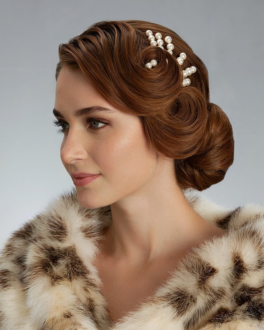 Medium Brown Twisted Chignon With Pearl Pins — Classy Twist Updo