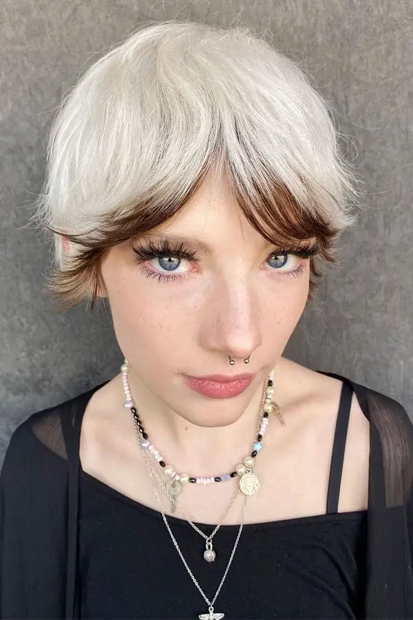 Pixie White Blonde With Dark Roots Pixie White Blonde With Dark Roots — Classy Two Tone Hair