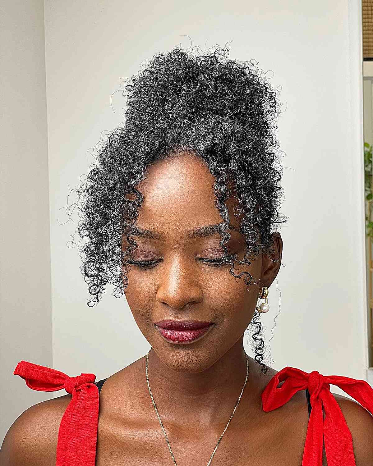 High Gray Curly Updo With Curly Bangs High Gray Curly Updo With Curly Bangs — Classy Updo Wig