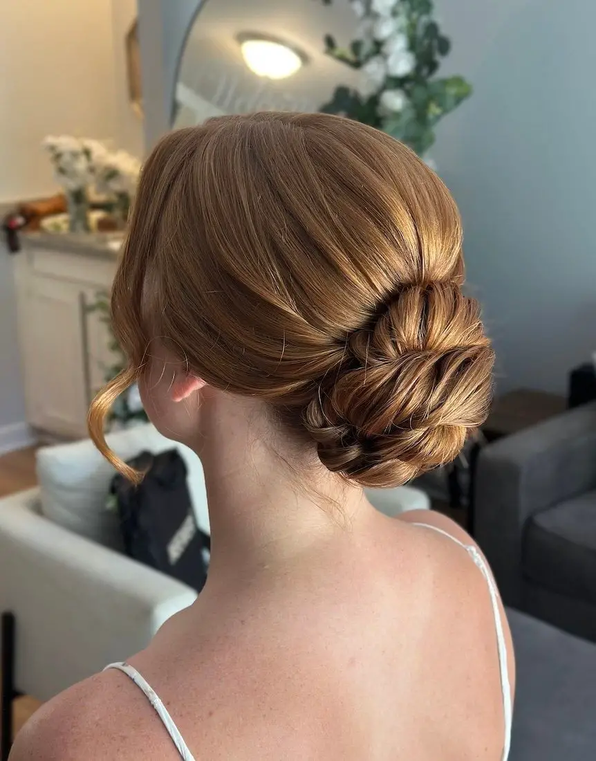 Strawberry Blonde Braided Bun With Face-Framing Pieces Strawberry Blonde Braided Bun With Face-Framing Pieces — Classy Updo Wig