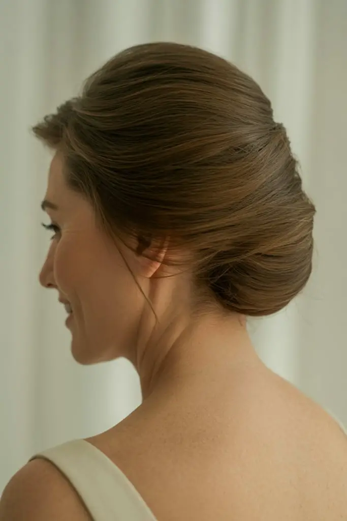 Smooth Dark Brown Low Chignon Smooth Dark Brown Low Chignon — Classy Updo Wig