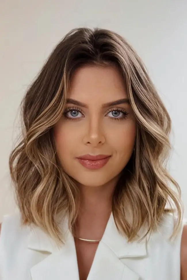 Collarbone Lob Brown Blonde Balayage — Classy Wavy Hair Hairstyles