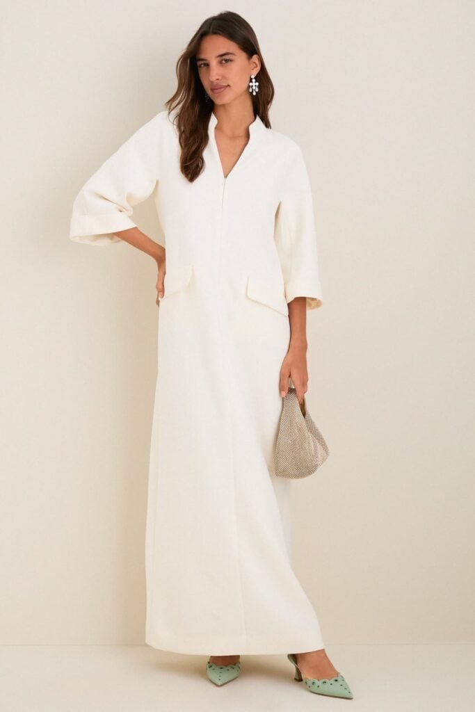 Cream Textured A-Line Maxi Dress — Classy White Dresses Outfit