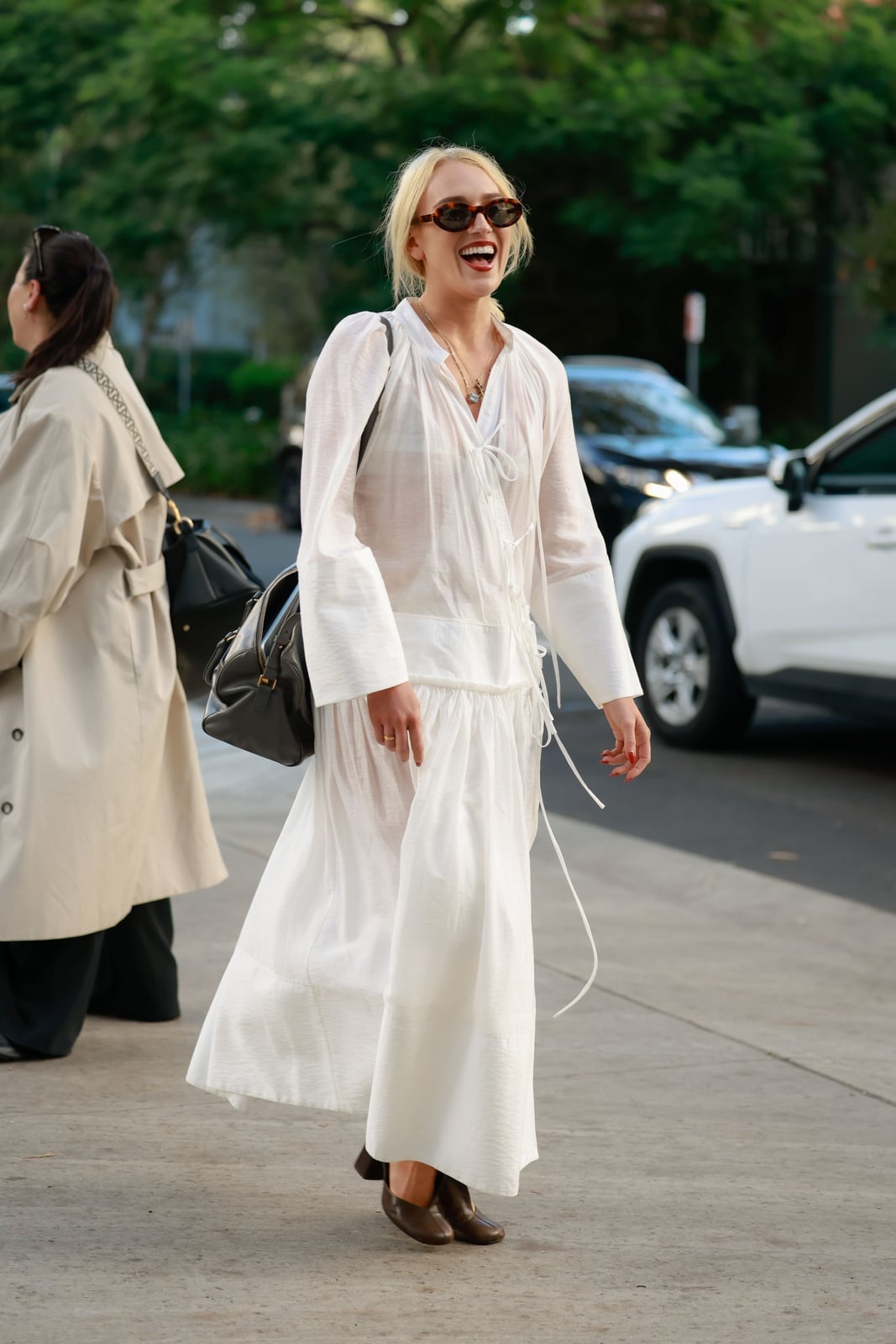White Gauze Maxi Dress with Voluminous Sleeves — Classy White Dresses Outfit