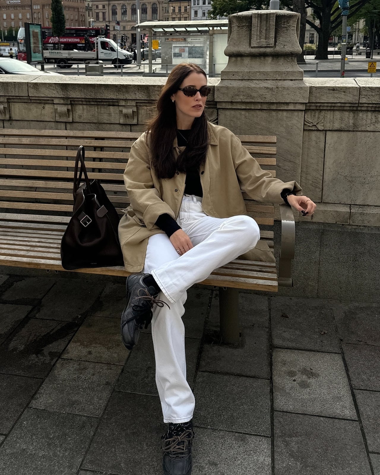 White Straight Leg Jeans With Black Turtleneck And Beige Jacket — Classy White Jeans Outfits