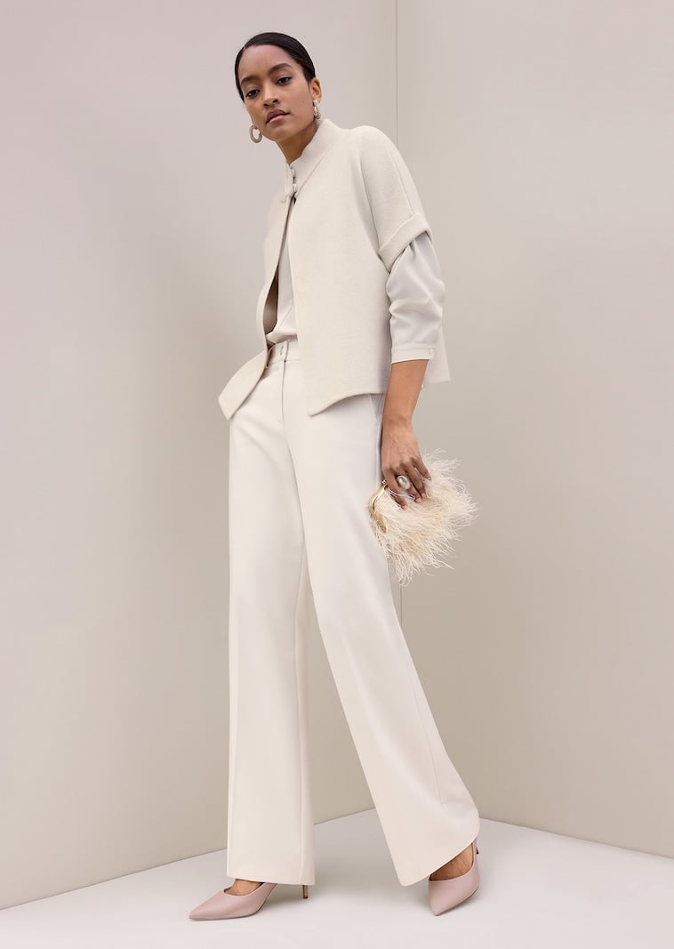 Cream Wide Leg Trousers And Matching Jacket Cream Wide Leg Trousers And Matching Jacket — Classy White Pants Outfits