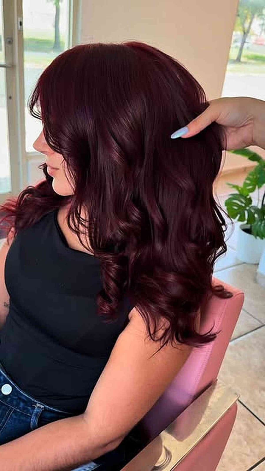 Shoulder Length Deep Wine Red With Lighter Red Highlights — Classy Wine Red Hair