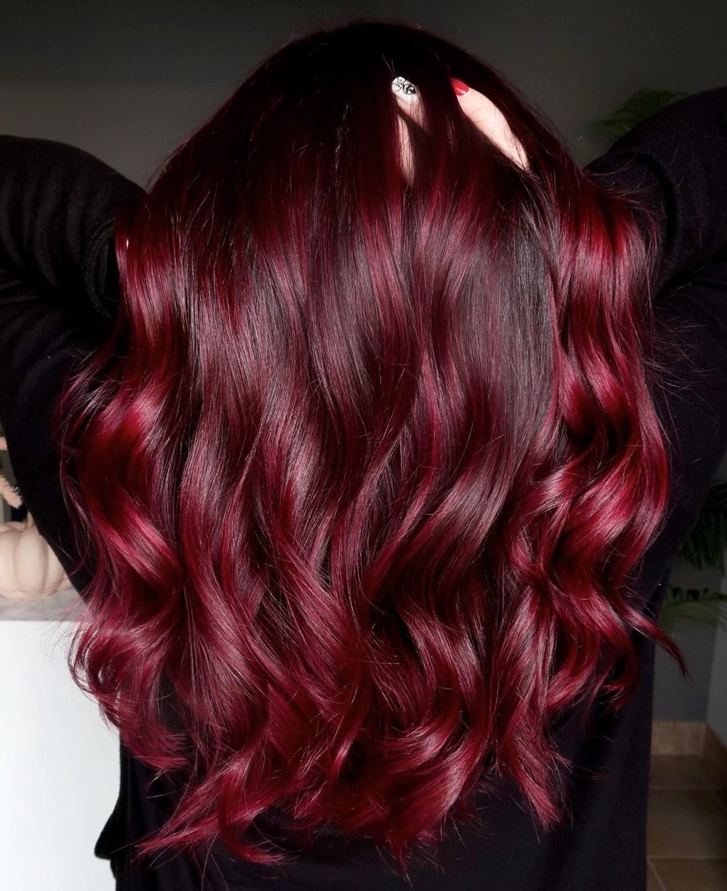 Deep Burgundy Red Mid-Back Waves With Wavy Thick — Classy Wine Red Hair