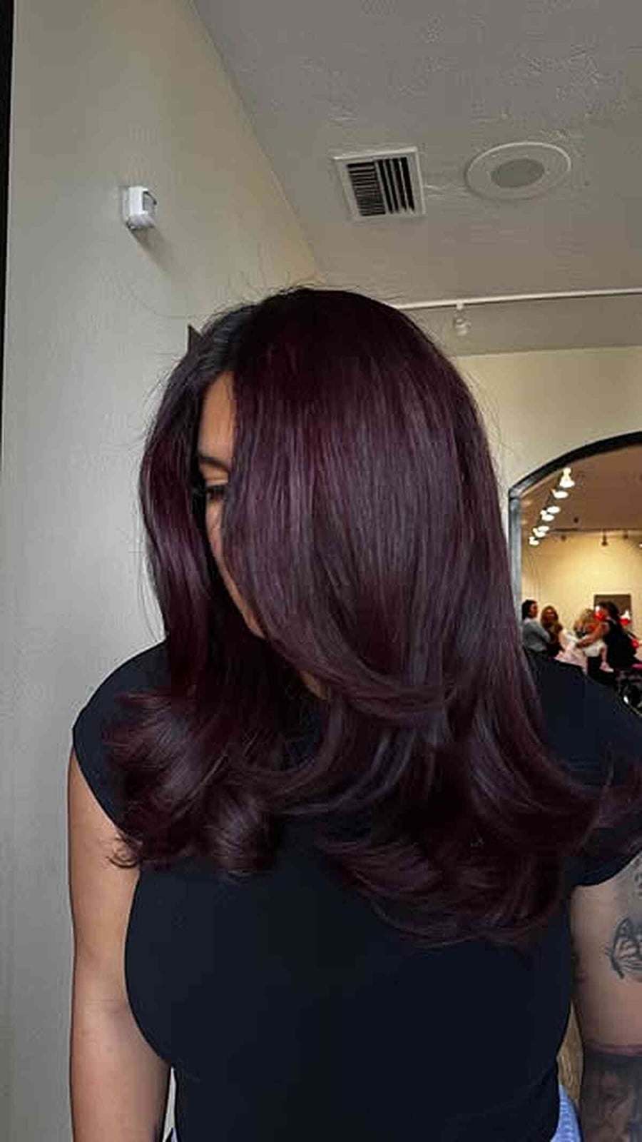 Collarbone Deep Wine Red With Lighter Undertones — Classy Wine Red Hair