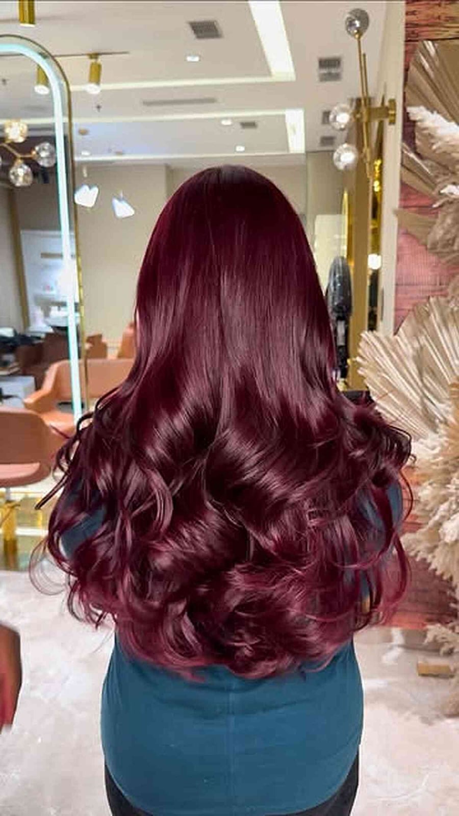 Mid-Back Length Rich Wine Red With Darker Lowlights — Classy Wine Red Hair
