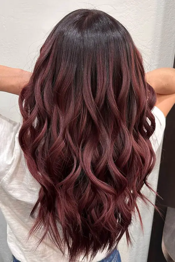 Mid-Back Dark Base With Burgundy Highlights — Classy Wine Red Hair